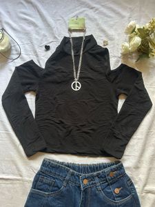 Stylish Cold Shoulder Top &amp; Ripped Jeans Set
