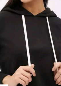 Black Hoodie with White Drawstrings
