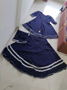 Navy Blue Kurta Set with Skirt and dupatta