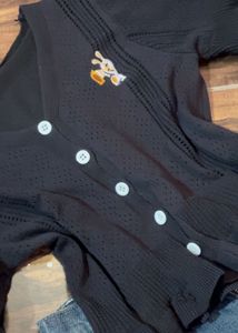 Cute Black Cardigan Top with Giraffe Accent