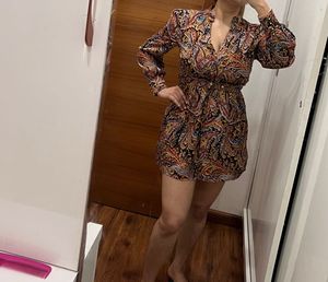 zara Boho Paisley Print Long Sleeve Dress