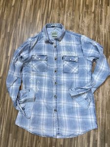 Light Blue Plaid Button-Up Shirt