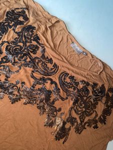 Brown Embellished T-Shirt