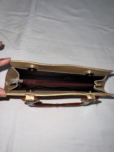 Golden Ethnic Lovely Clutch With Wooden Handle