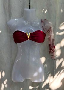361110. Women's Red Bikini Top with Gold Accent
