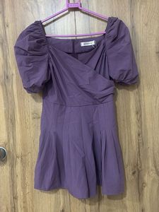 Stylish Purple Puff Sleeve Dress