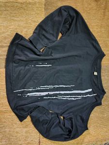 One Cold Shoulder Black Graphic Long Sleeve Top
