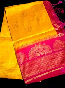 Stunning Yellow & Pink Kanjeevaram Silk Saree