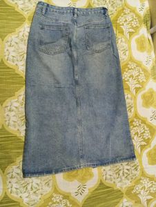 Light Wash Denim Maxi Skirt with Slit