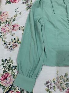 Mint Green Button-Up Long Sleeve Top