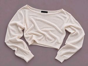 IVORY CROPPED CREW NECK SWEATER