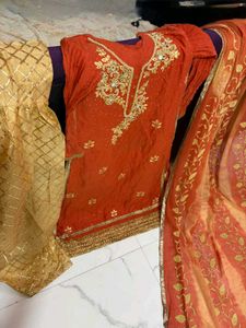 Orange Kurta Set with Golden Pants