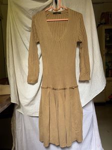 Camel Ribbed Knit Midi Dress