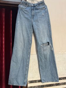 Light Wash Ripped Wide Leg Jeans