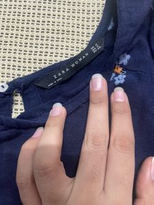 Zara Embroidered Navy Blue Blouse