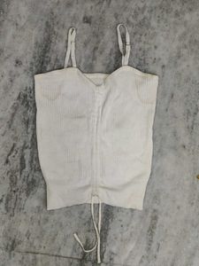 Cream Ribbed Cami Top with Drawstring🤍🫶🏻