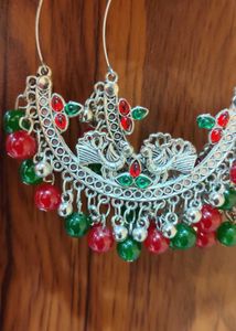 Bohemian Hoop Earrings with Red Embellishments