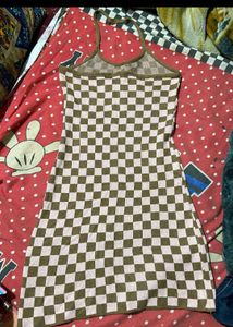Checkerboard Knit Halter Dress