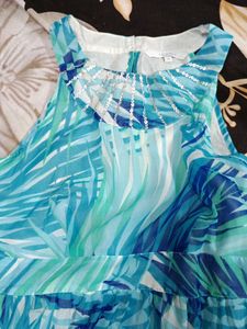 Stunning Blue Tropical Print Dress