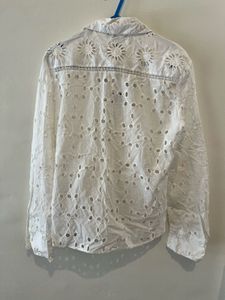 Zara White Eyelet Tie-Front Top