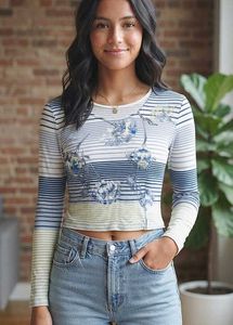 Striped Floral Long Sleeve Top