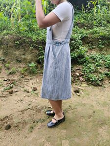 Aesthetic Pinstripe Denim Dungaree Overalls Dress
