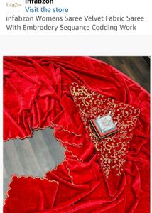 Velvet Embroidered Red Saree