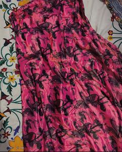 Vibrant Pink Abstract Print Maxi Skirt