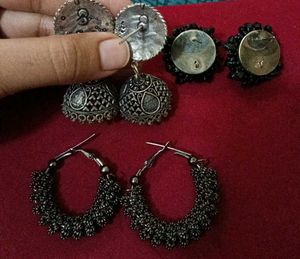 Bohemian Oxidized Silver Jhumka Earrings combo Set
