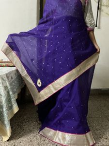 Elegant Purple Saree with Gold Border