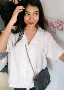 White Korean Short Sleeve Button Down Shirt