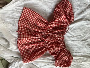 Red Gingham Puff Sleeve Top