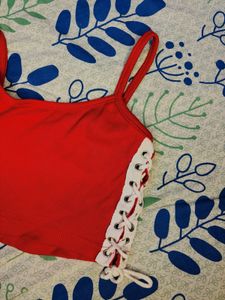 Red Spaghetti Strap Crop Top