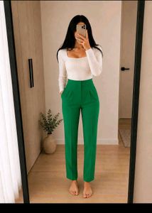 New High Waisted Green straight fit Leg Trousers