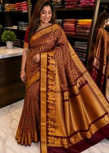 Elegant Maroon Silk Saree with Gold Border