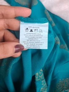 Sea green dailywear kurta with botanical print