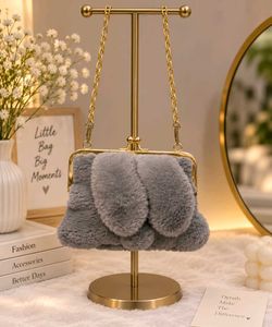 Cute Grey Furry Clutch Bag