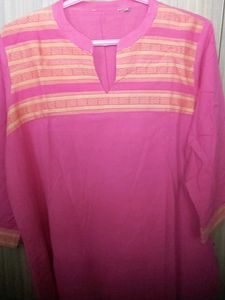 Vibrant Pink Kurta with Orange Accents