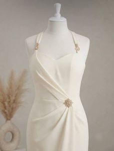 Elegant Cream Halter Neck Gown