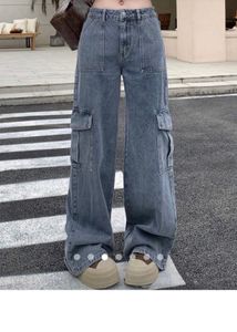 Savana Light Wash Wide Leg Cargo Jeans