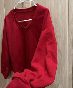 Red V-Neck Long Sleeve Top