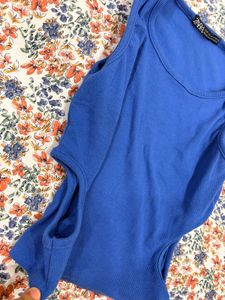 zara blue cutout top