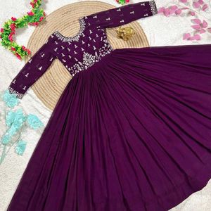 Red Embroidered Anarkali  Set