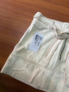 Cream Cargo Mini Skirt with Belt