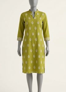 Lime Green Embroidered Kurta