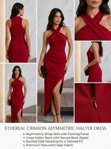Elegant Red Halter Neck Maxi Dress