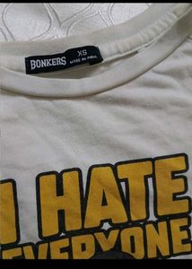 white baby tee with having i hate everyone..