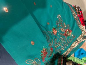 Elegant Teal Embroidered Saree unused