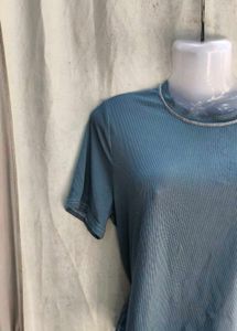 Blue Ribbed Cropped Tee