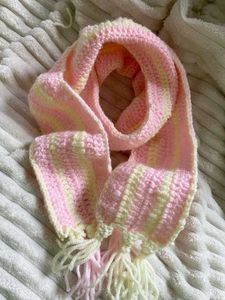Handmade Pink & Yellow Striped Crochet Scarf